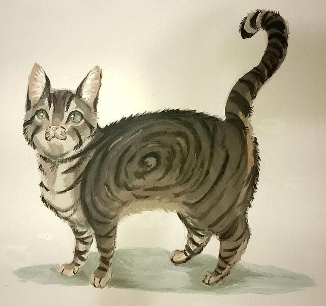 acrylic painting of a black classic tabby
